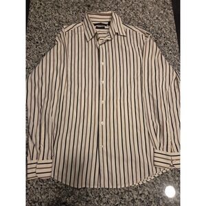 Axist Mens Modern Fit Striped Button Down Shirt Cream Brown Black Size M